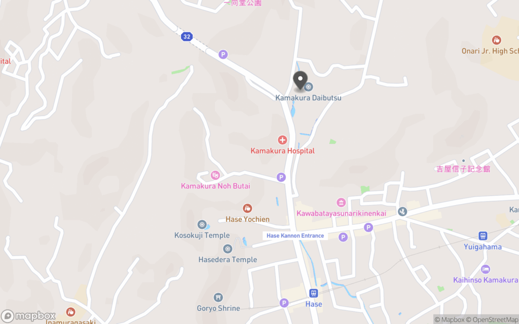 Map showing the location of Kotoku-in Temple (Great Buddha) in Kamakura near Hase Station.