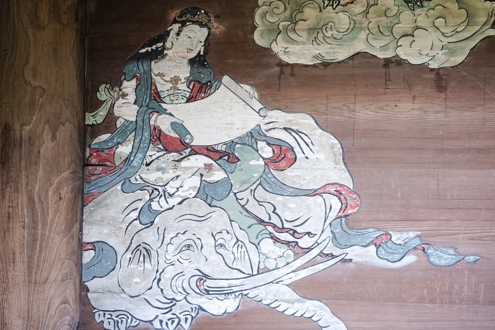 Guardian figure painted on wooden panel at Eisho-ji Temple