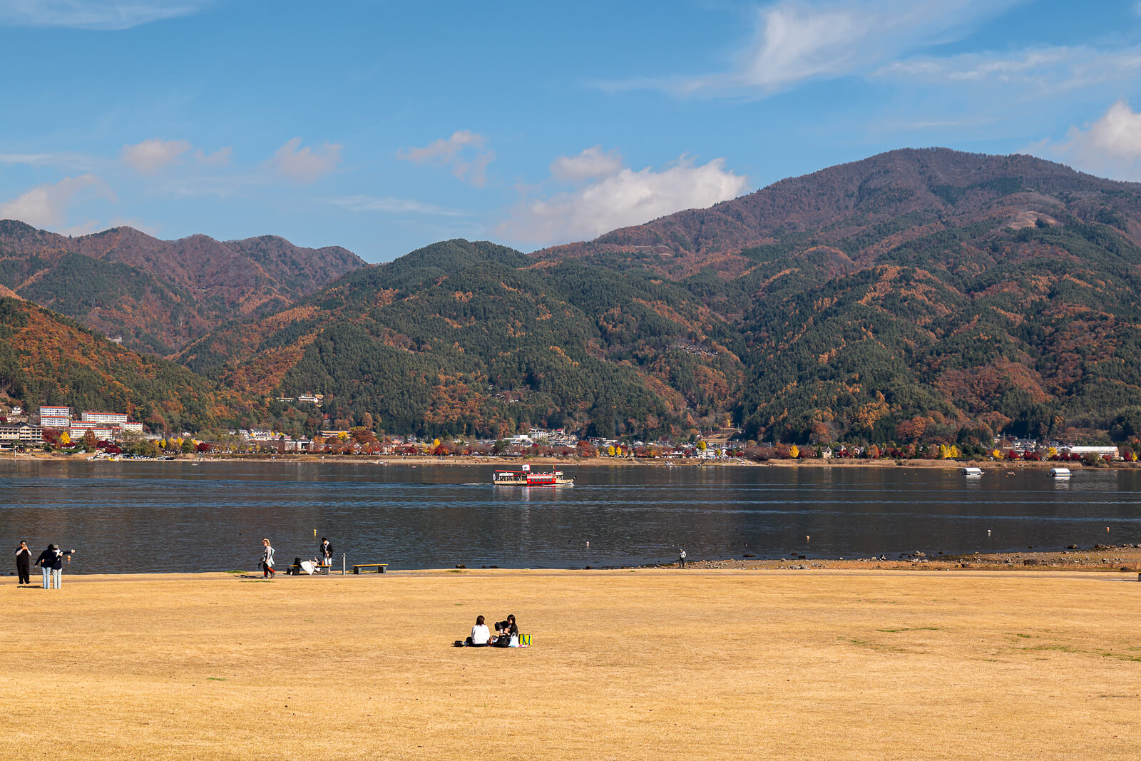 Open lawn, lake and opposite hills at Yagizaki Park