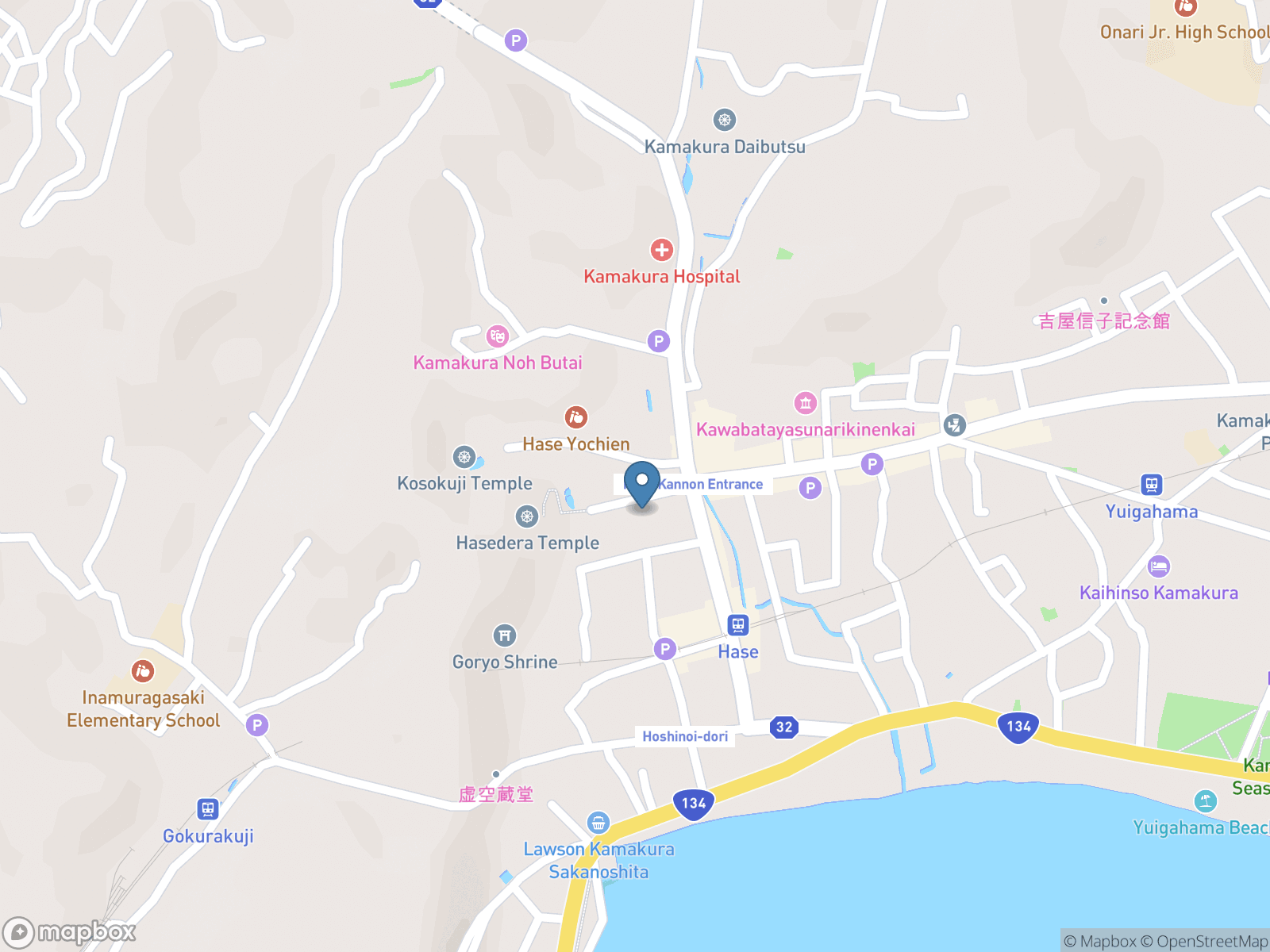 Map of the area around Hase-dera Temple in Kamakura, Kanagawa