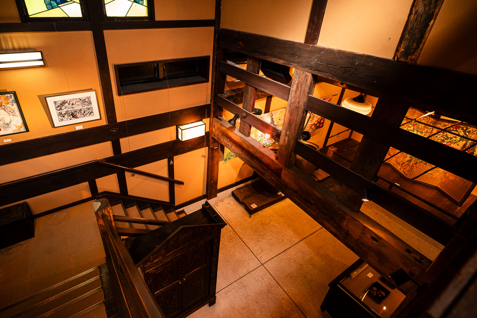 Historic timber beams and upper structure inside the Kitakamakura Old Folk House Museum