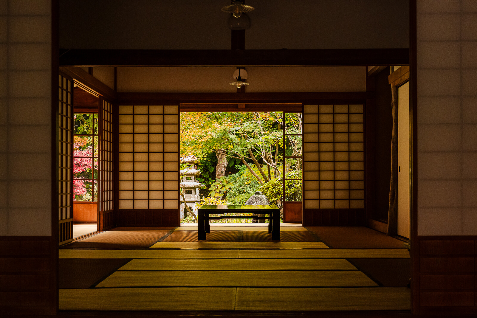 View through the shoin overlooking the temple garden at Jōchi-ji Temple