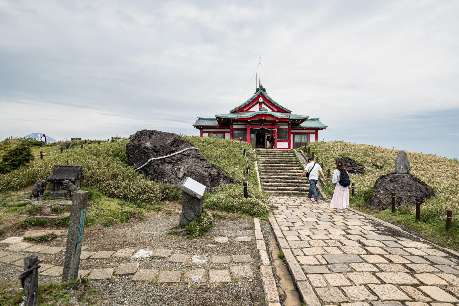 Stone path and steps leading to Hakone Mototsumiya Shrine at the summit of Hakone Komagatake