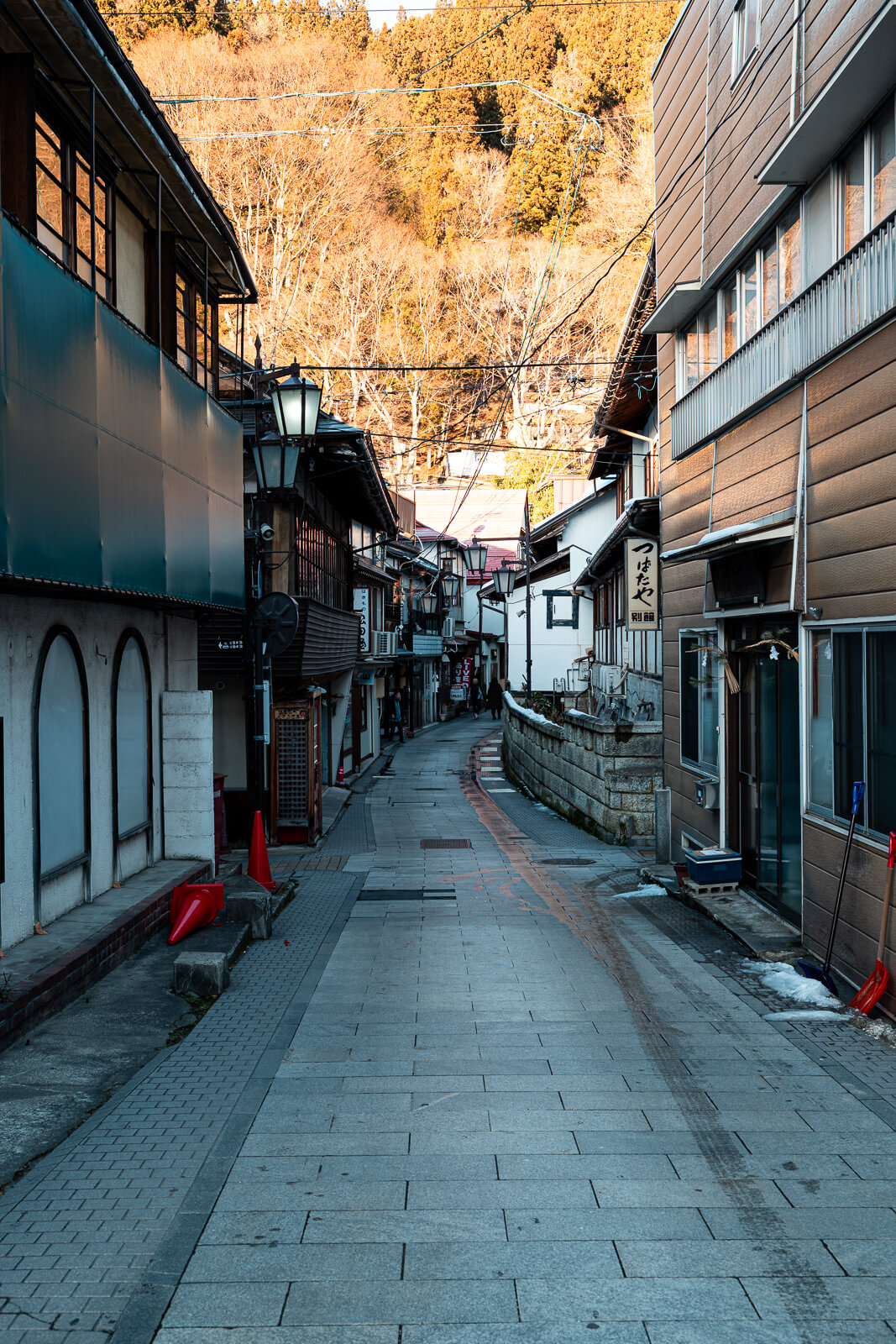Narrow alley between wooden buildings at Shibu Onsen, Yamanouchi