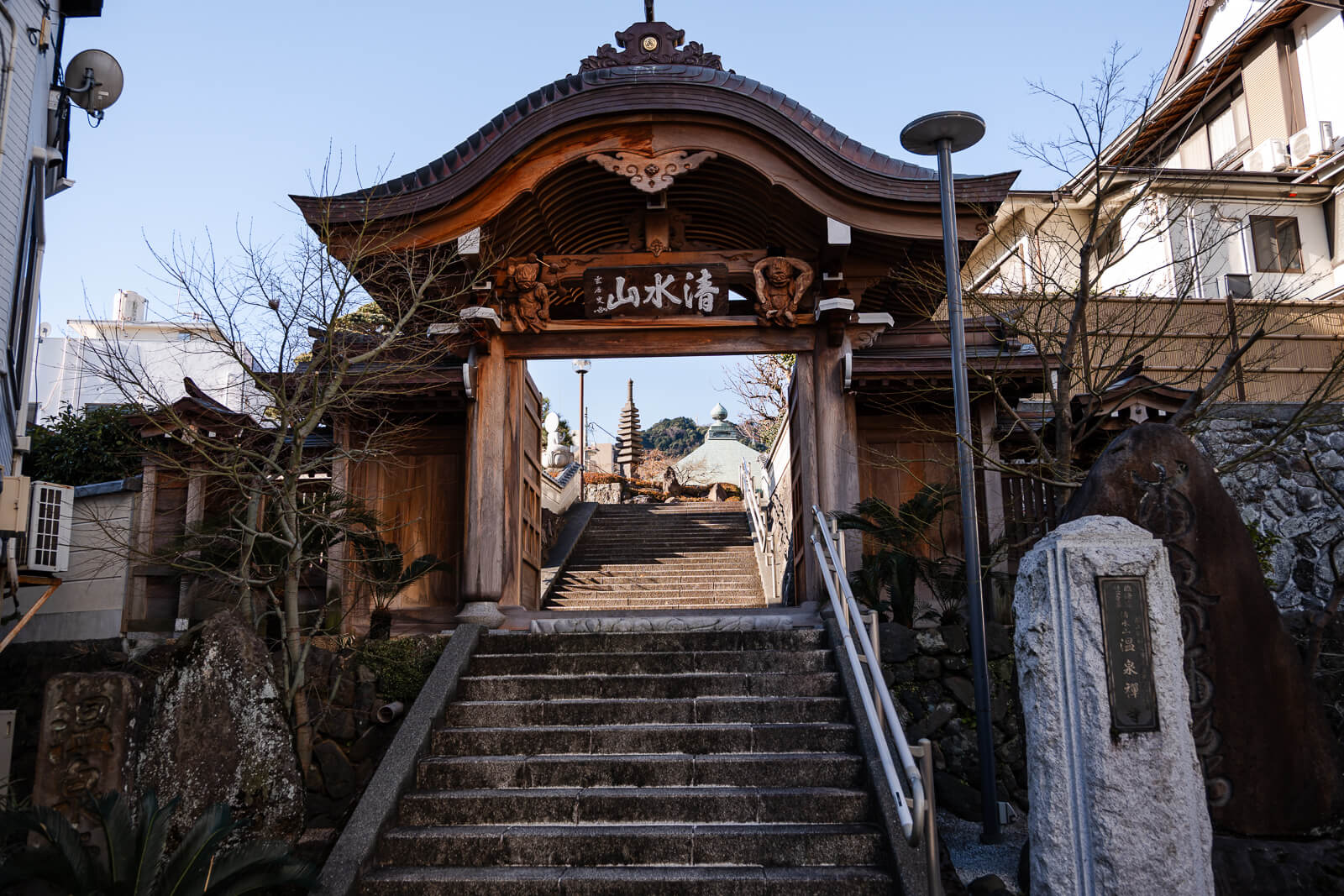 Stone steps leading to the main gate at Onsen-ji Temple, Atami, Shizuoka