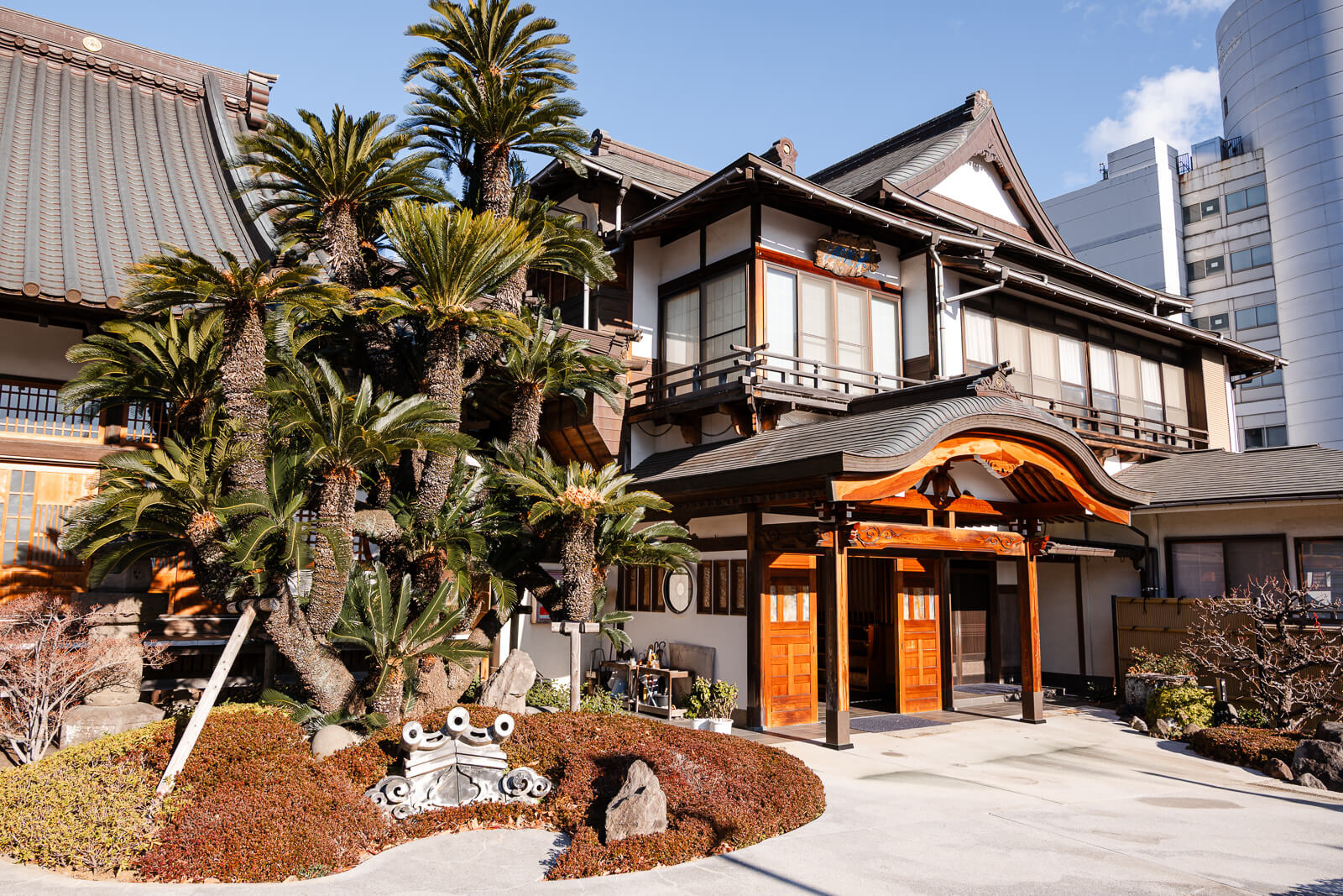 Temple buildings along the hillside at Onsen-ji Temple, Atami, Shizuoka