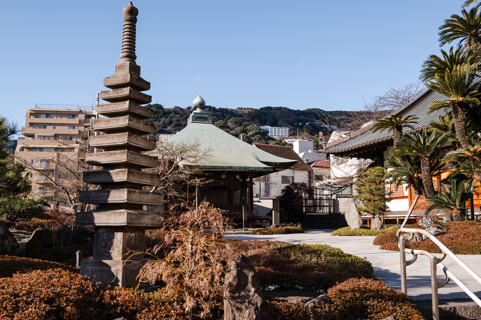 Pagoda at Onsen-ji Temple overlooking Atami city, Shizuoka