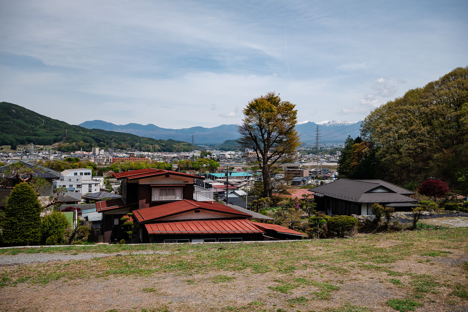 View overlooking the Chino landscape from Suwa Taisha Kamisha Maemiya above Lake Suwa