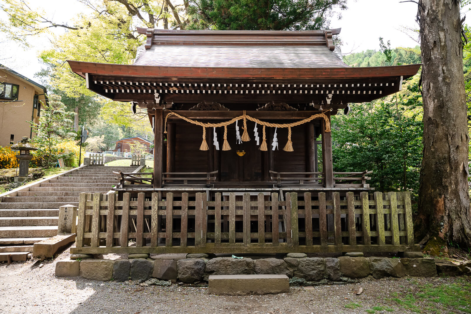 Uchimitamaden sacred hall at Suwa Taisha Kamisha Maemiya in Chino near Lake Suwa