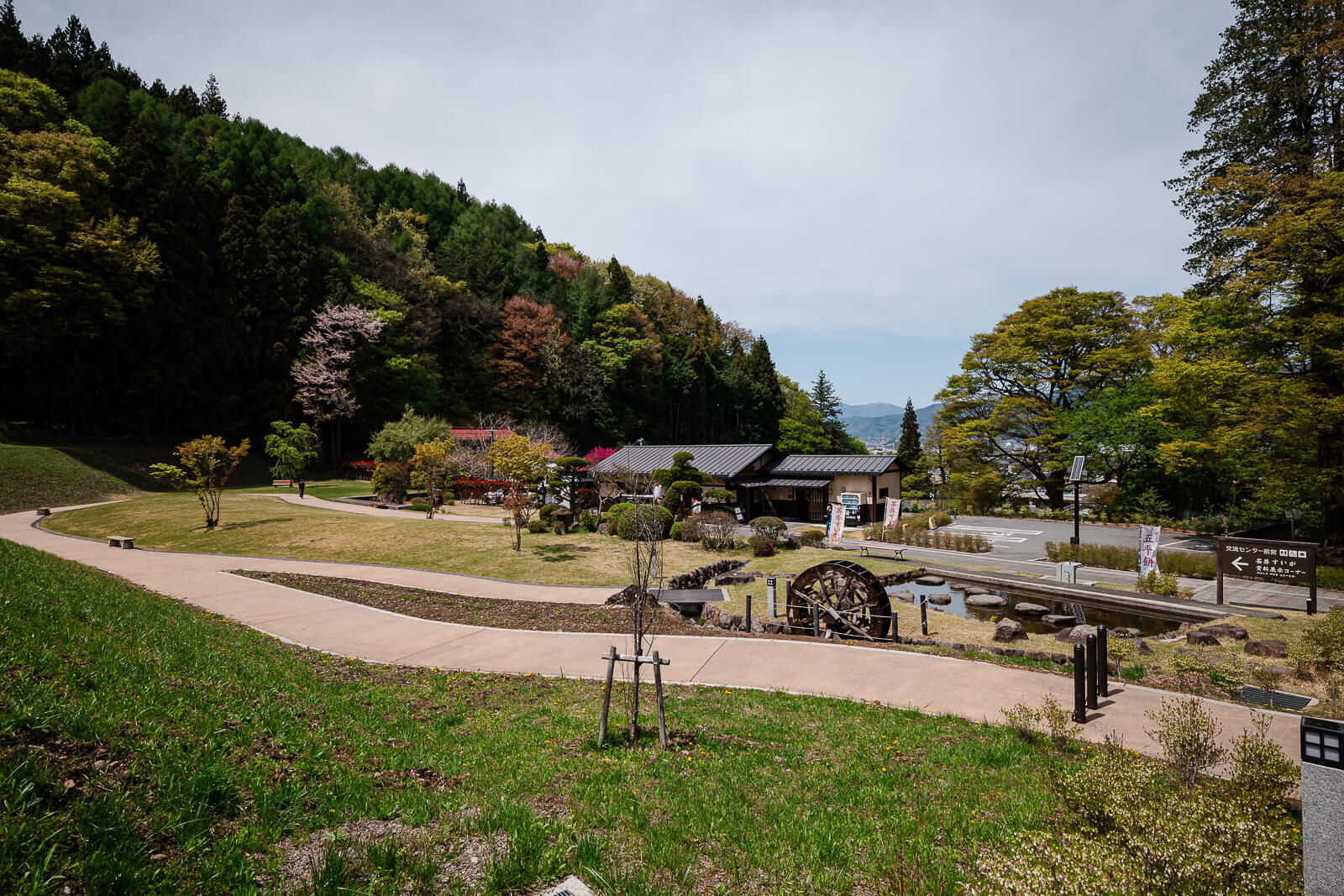 Open resting plaza near the upper shrine grounds at Suwa Taisha Kamisha Maemiya in Chino