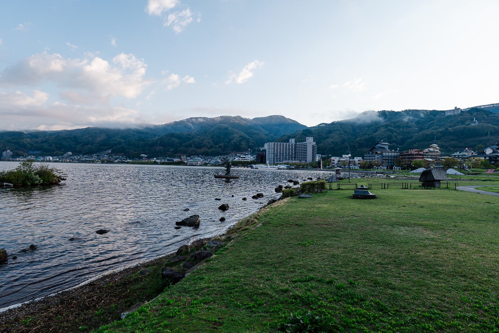 Lake Suwa shoreline sekicho park in Nagano