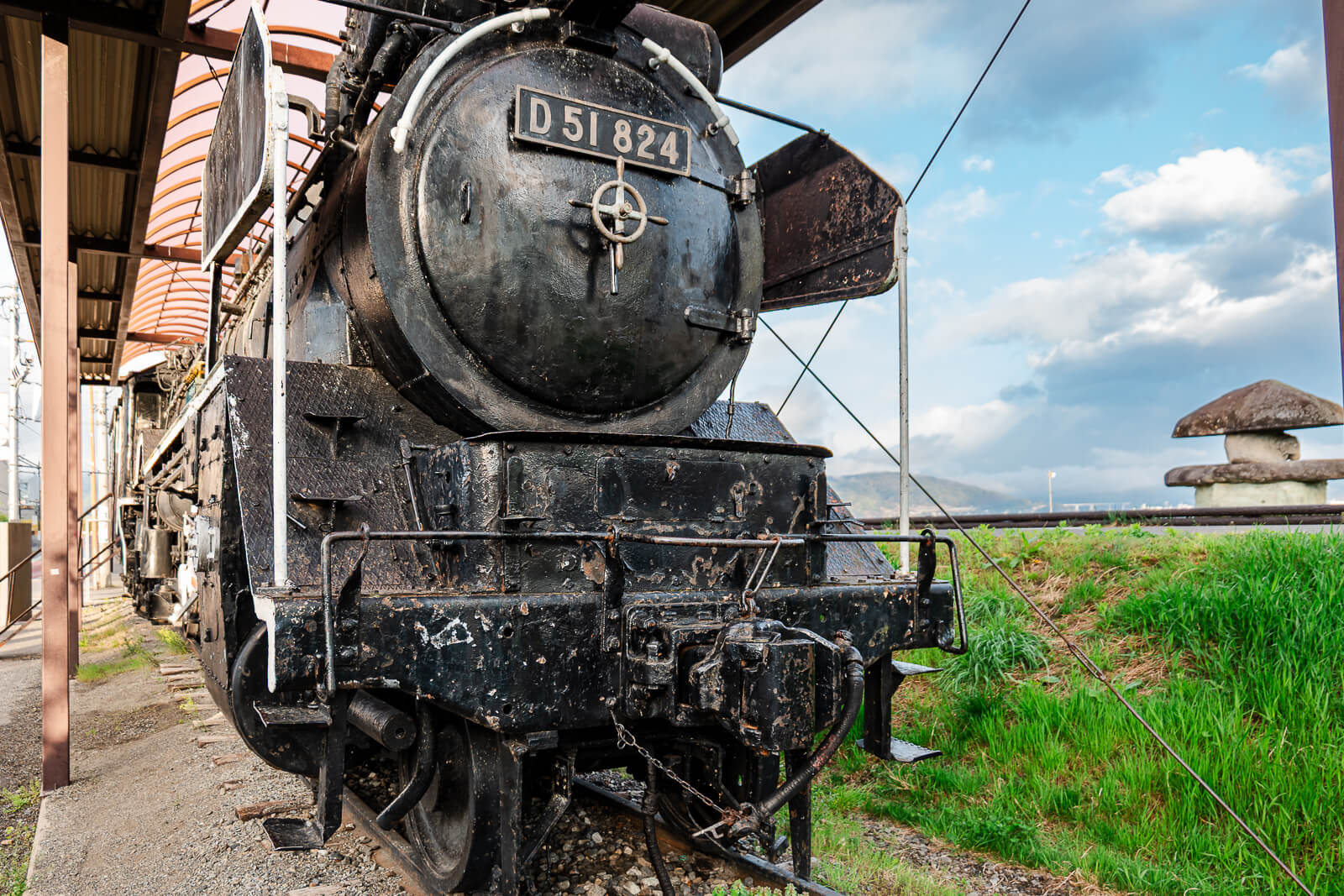 Steam locomotive D51 displayed at Suwa Lakeside Park Nagano