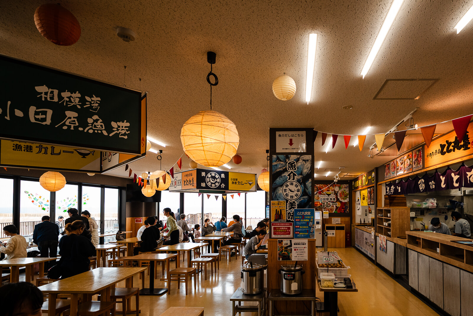 Interior food hall at TOTOCO Odawara with seating and stalls