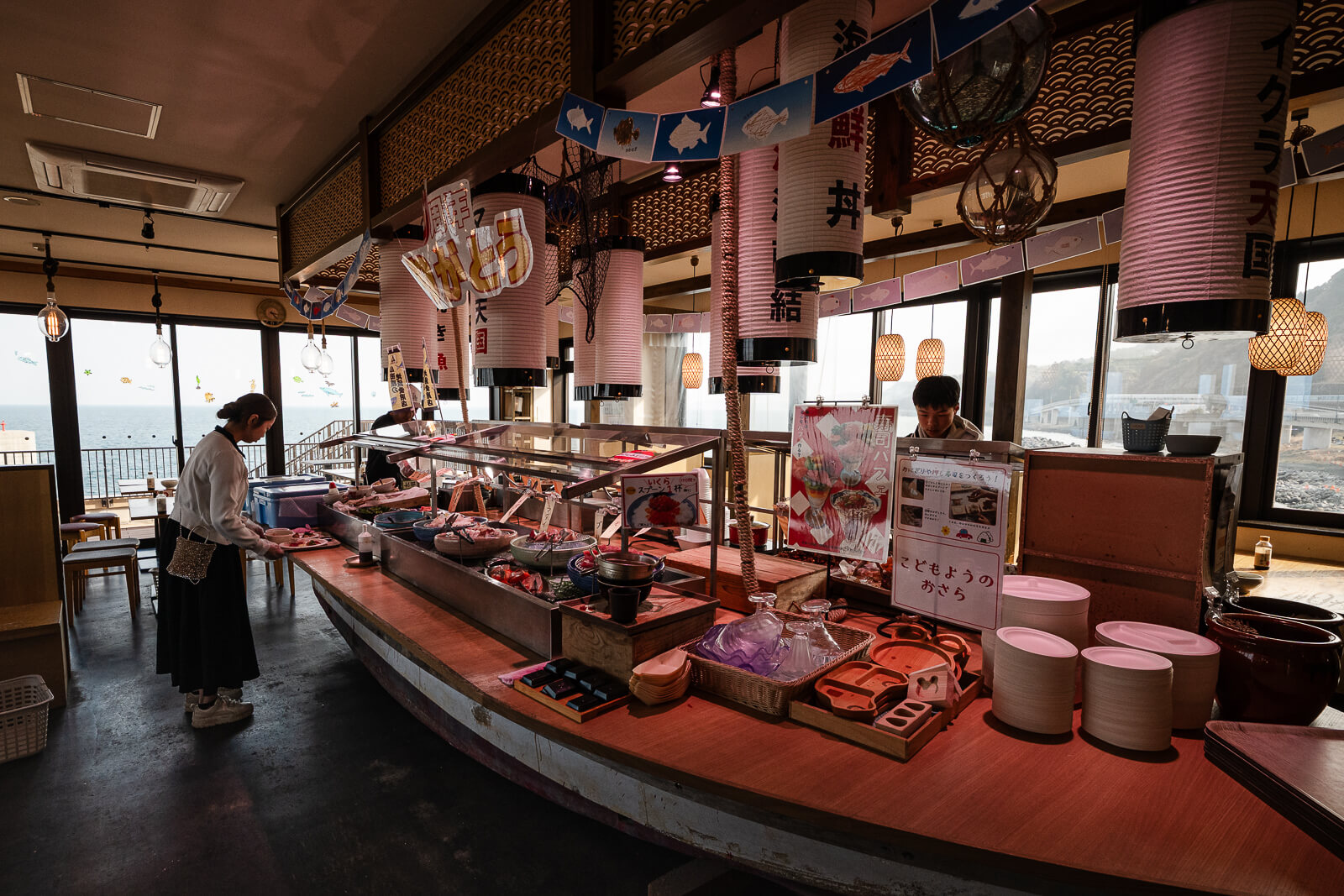 Buffet-style seafood display inside TOTOCO Odawara