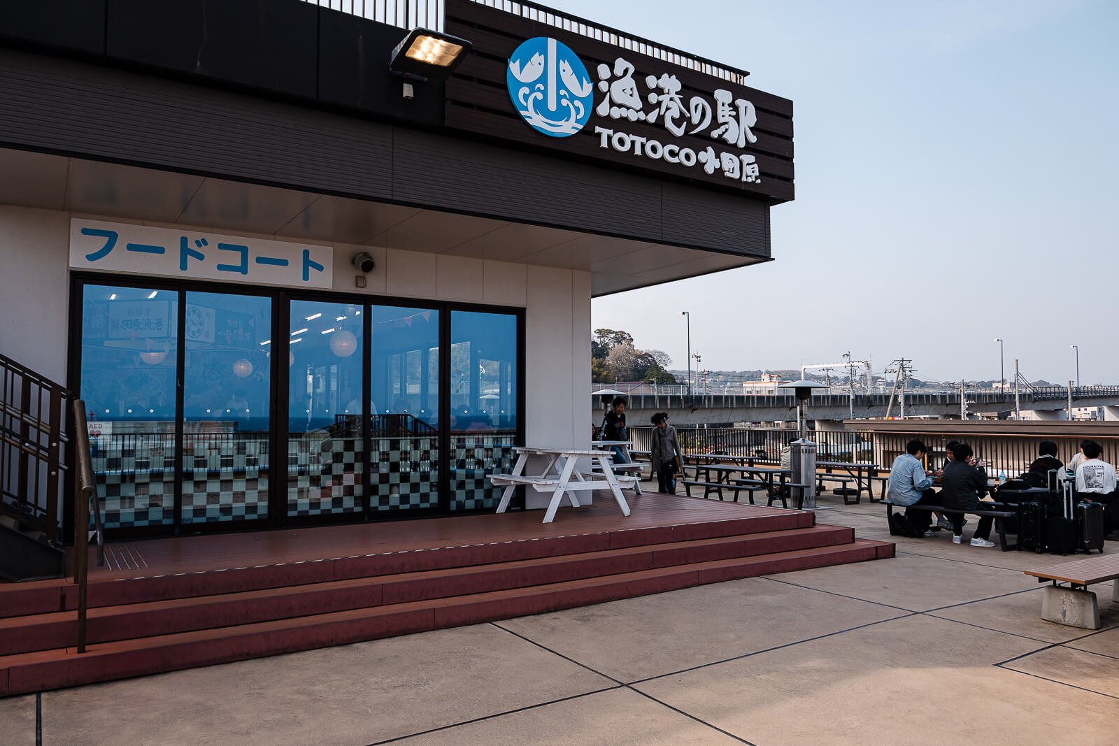 top patio of TOTOCO Odawara near the harbor