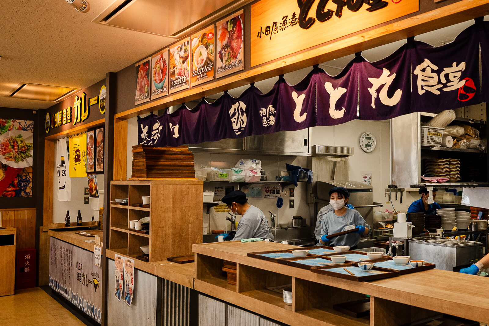 Food counter and kitchen area inside TOTOCO Odawara