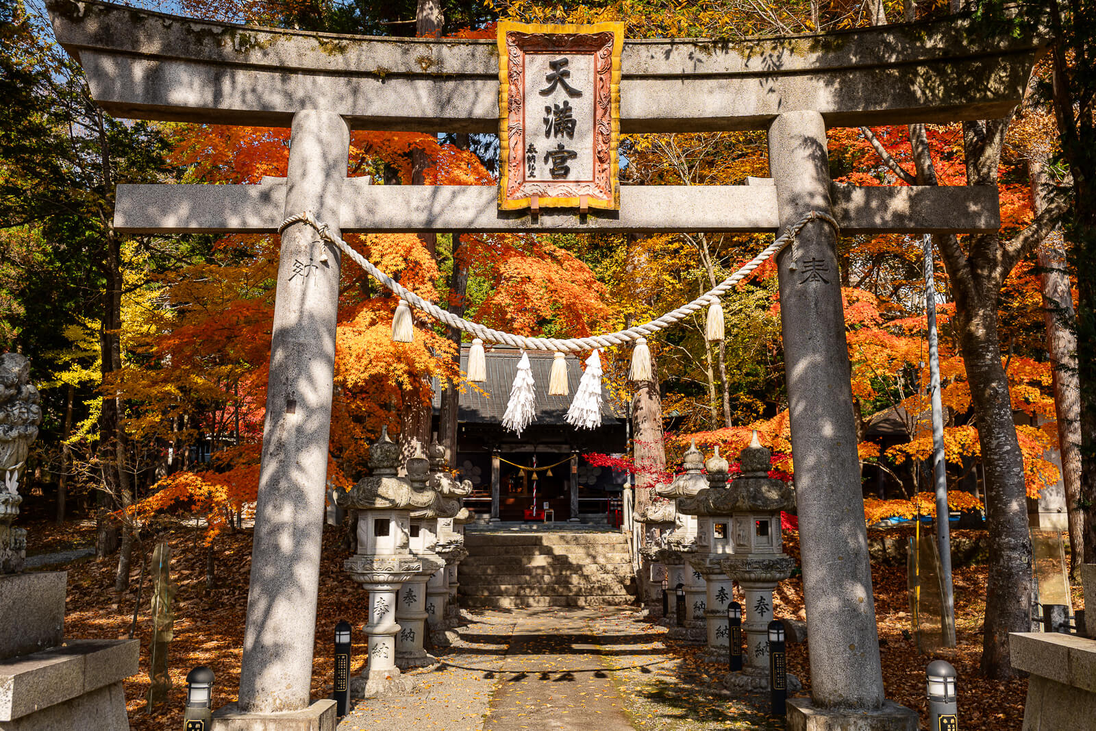 Closer view of the torii plaque and rope at Hirano Tenmangu