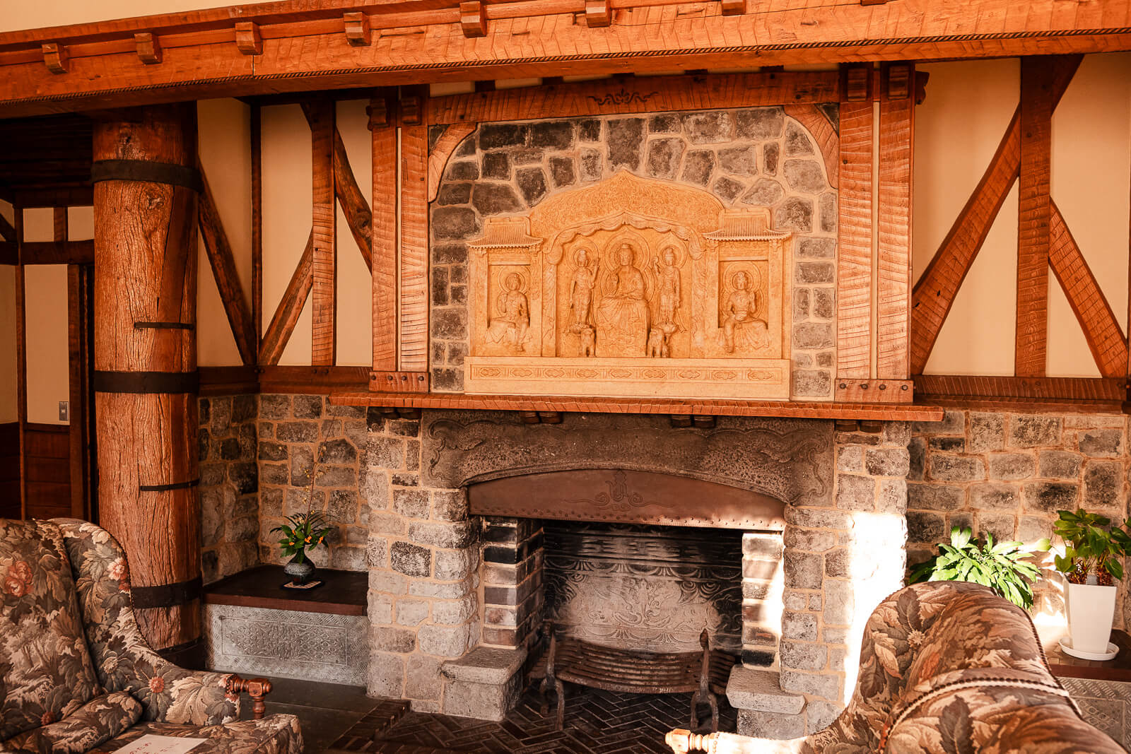 Historic fireplace and Western-style architecture inside Kiunkaku villa in Atami