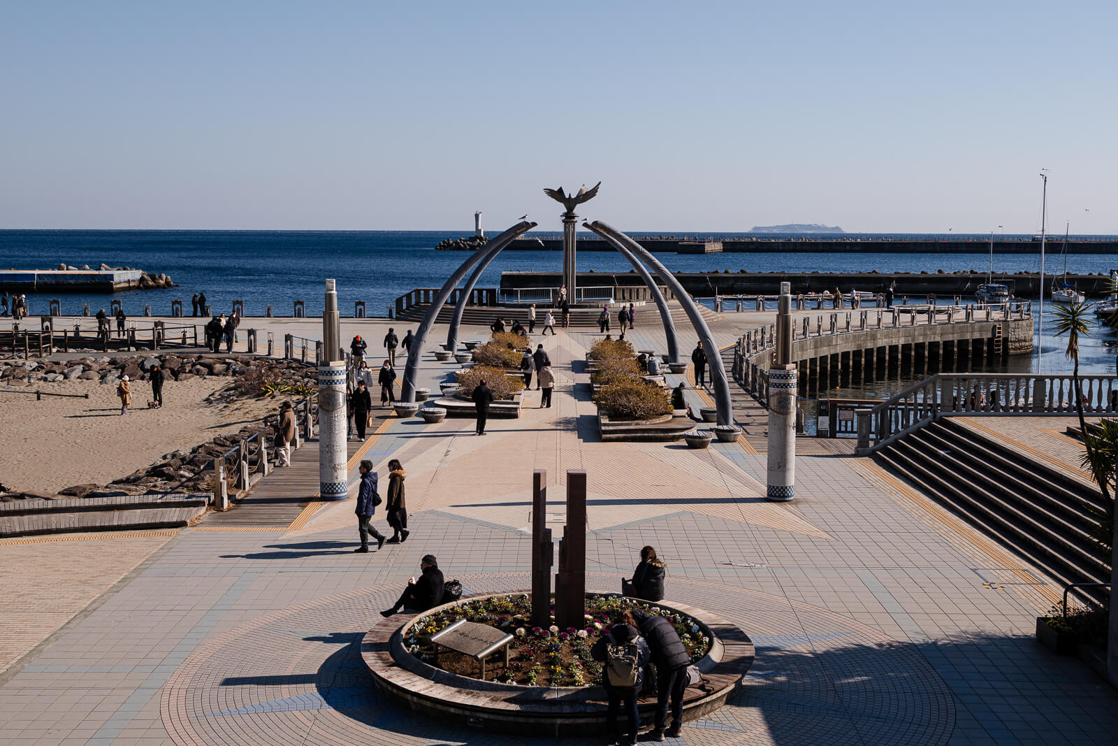 Elevated view of Atami Water Park, marina, and Sun Beach alignment along Atami Bay
