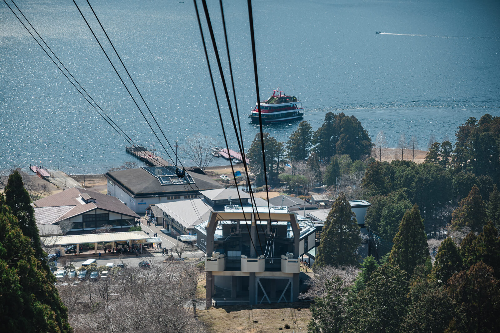 Hakone Komagatake Ropeway descending toward Lake Ashi in Hakone