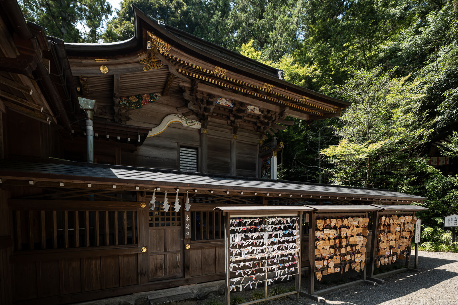 Wooden architectural details at Hodosan Shrine in Nagatoro