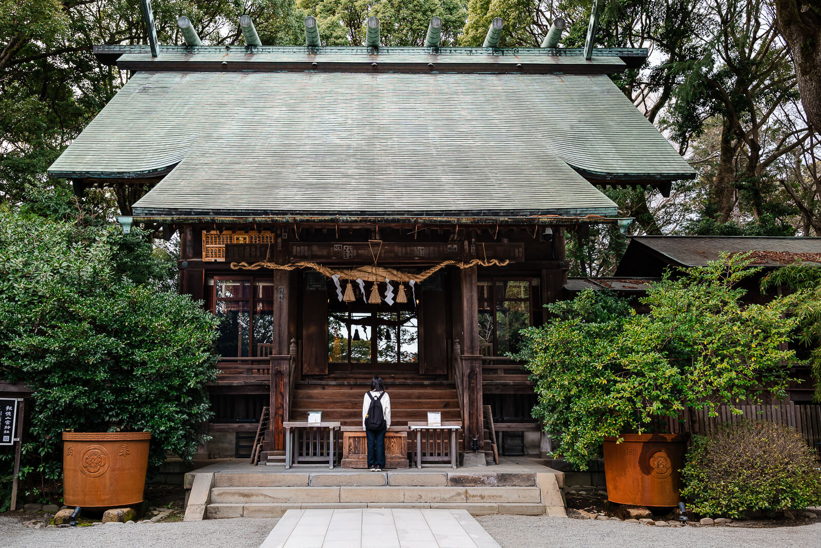 Main hall at Hotoku Ninomiya Shrine in Odawara beneath Odawara Castle
