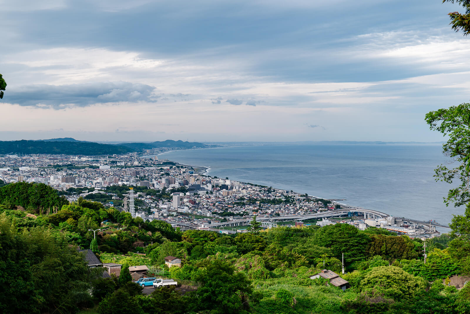 Elevated view over Odawara city and Sagami Bay from Ishigakiyama Castle Ruins