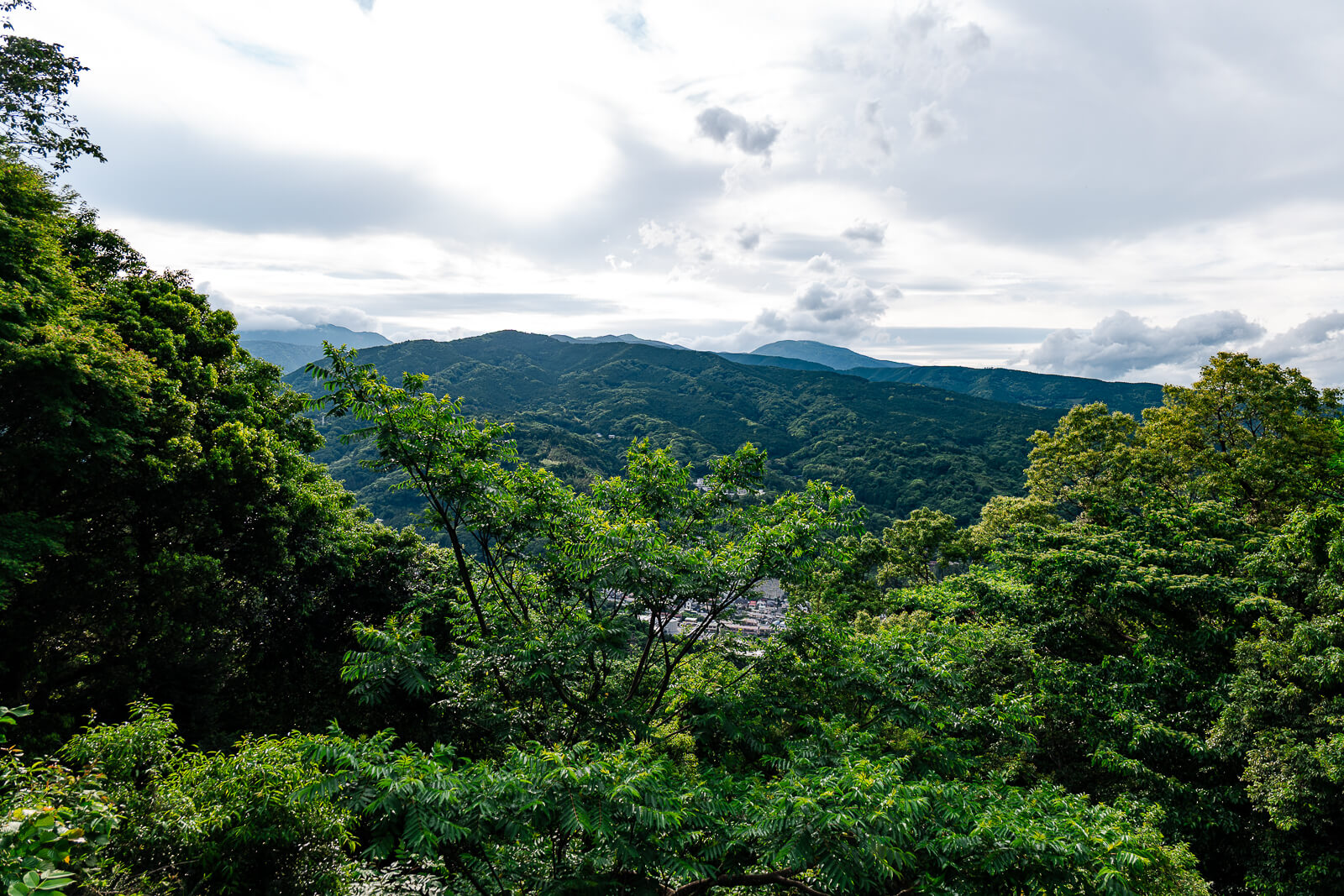 Mountain view from Ishigakiyama Castle Ruins showing the surrounding hills near Odawara