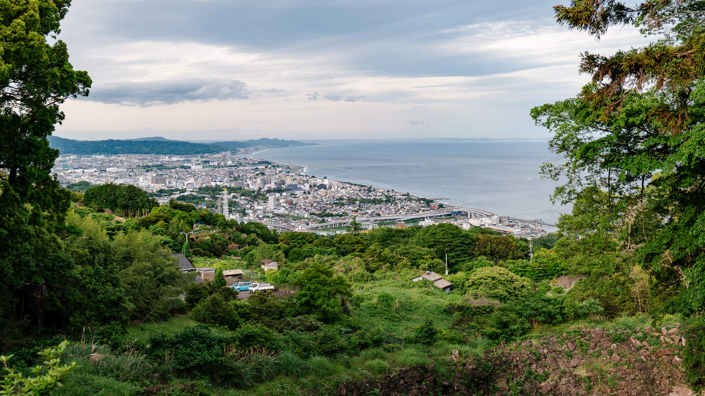 Panoramic view over Odawara city and Sagami Bay from Ishigakiyama Castle Ruins, Kanagawa