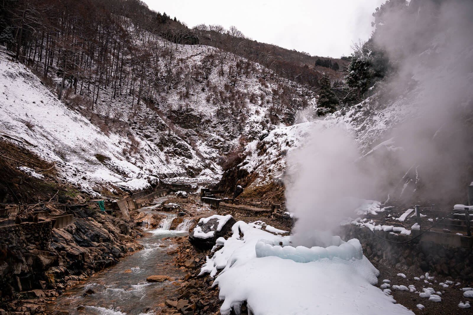 geothermic geyser along the river at Jigokudani Monkey park in Nagano
