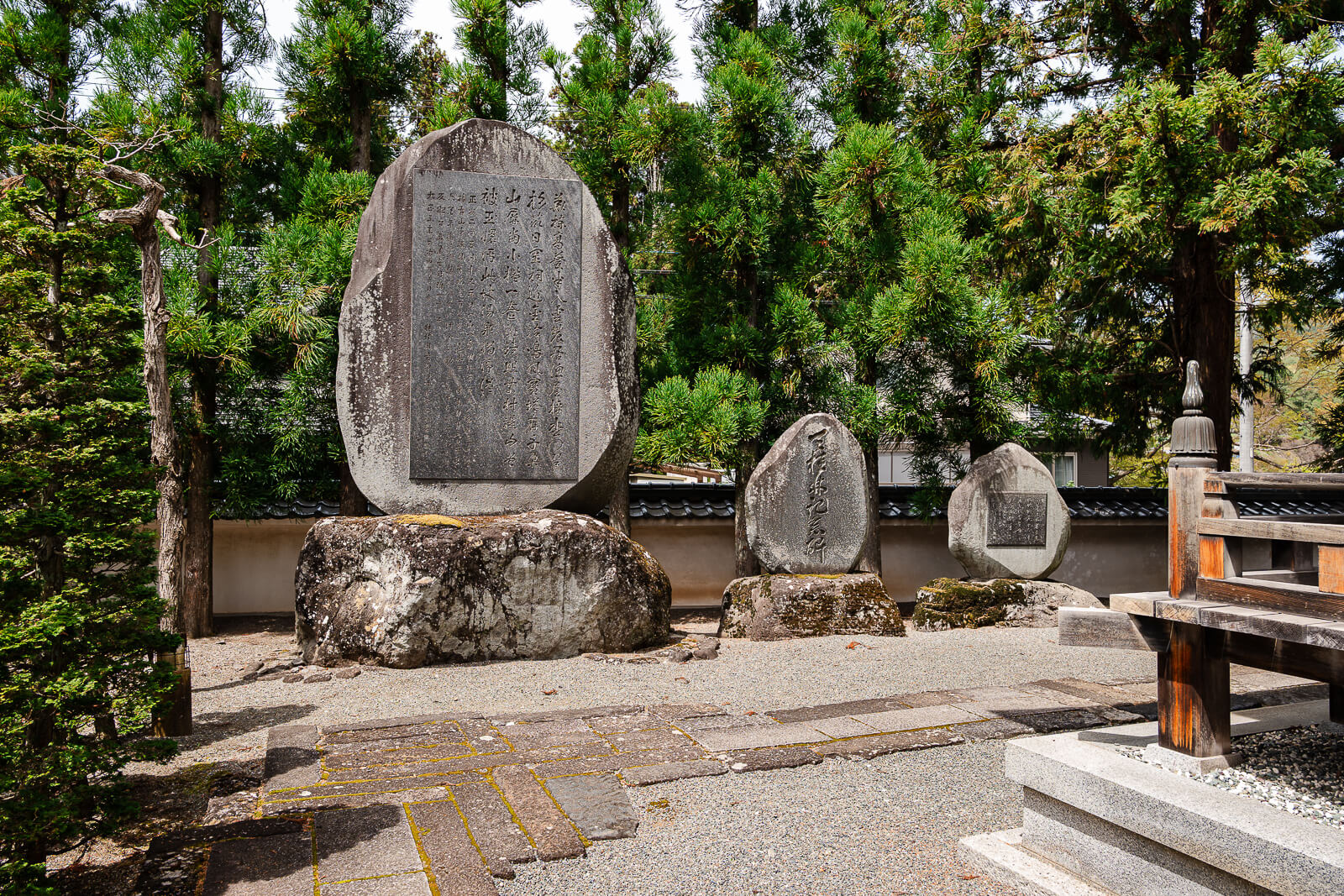 Stone monuments beside temple grounds at Jiunji Temple in Shimosuwa