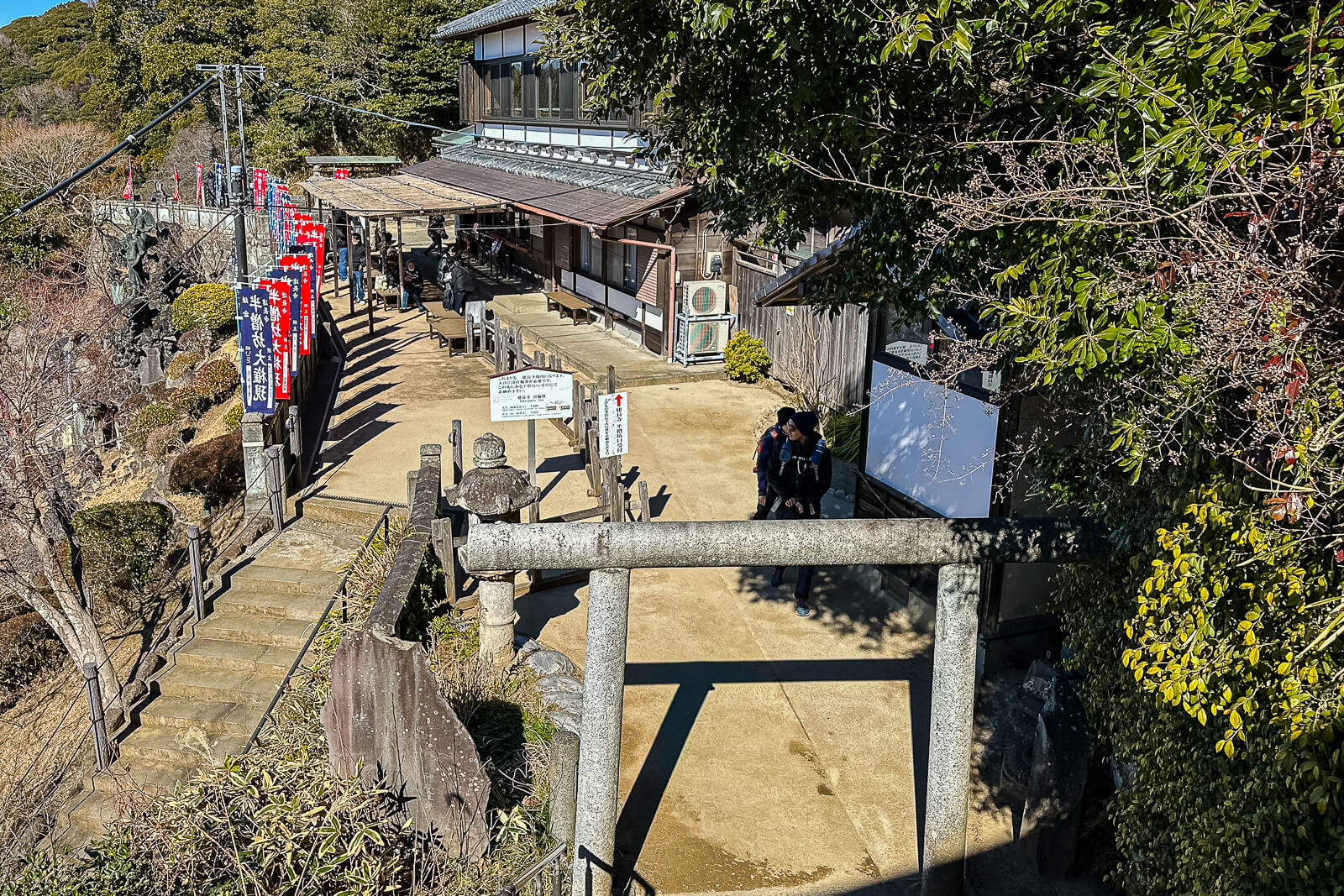 Hillside view from Jizodo toward the Hansobo Shrine observation deck at Kencho-ji Temple