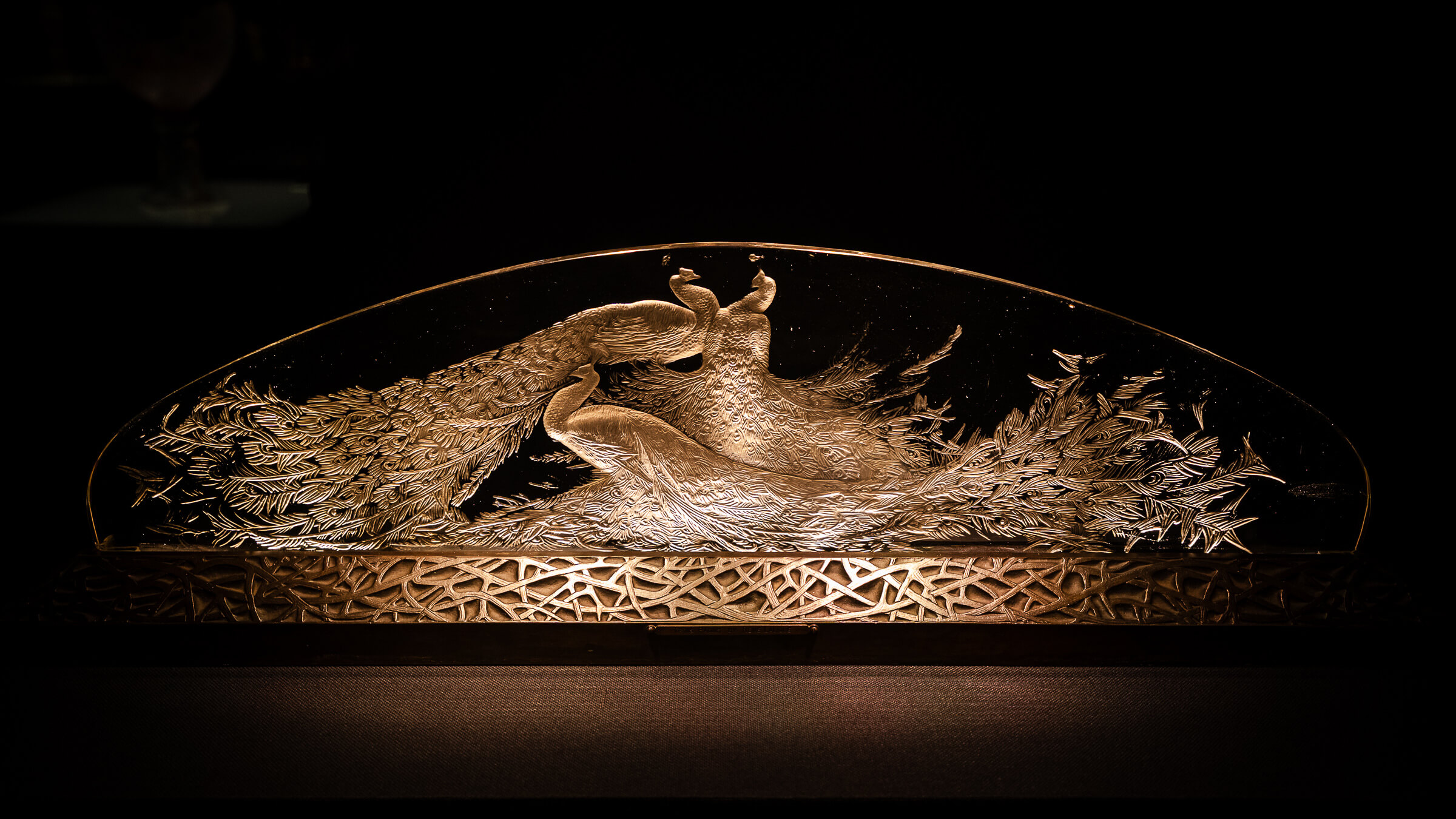 Illuminated engraved glass artwork at Kitazawa Museum of Art in Suwa City