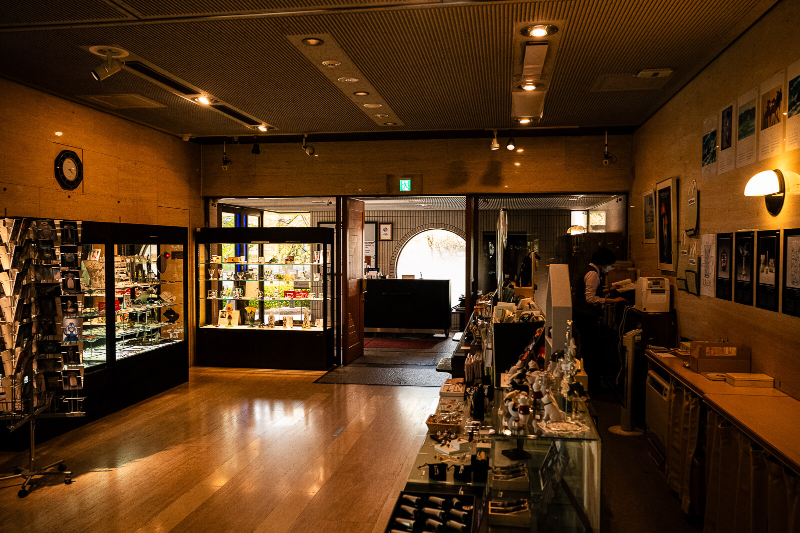 Gift shop interior at Kitazawa Museum of Art overlooking exhibition merchandise and glass art products