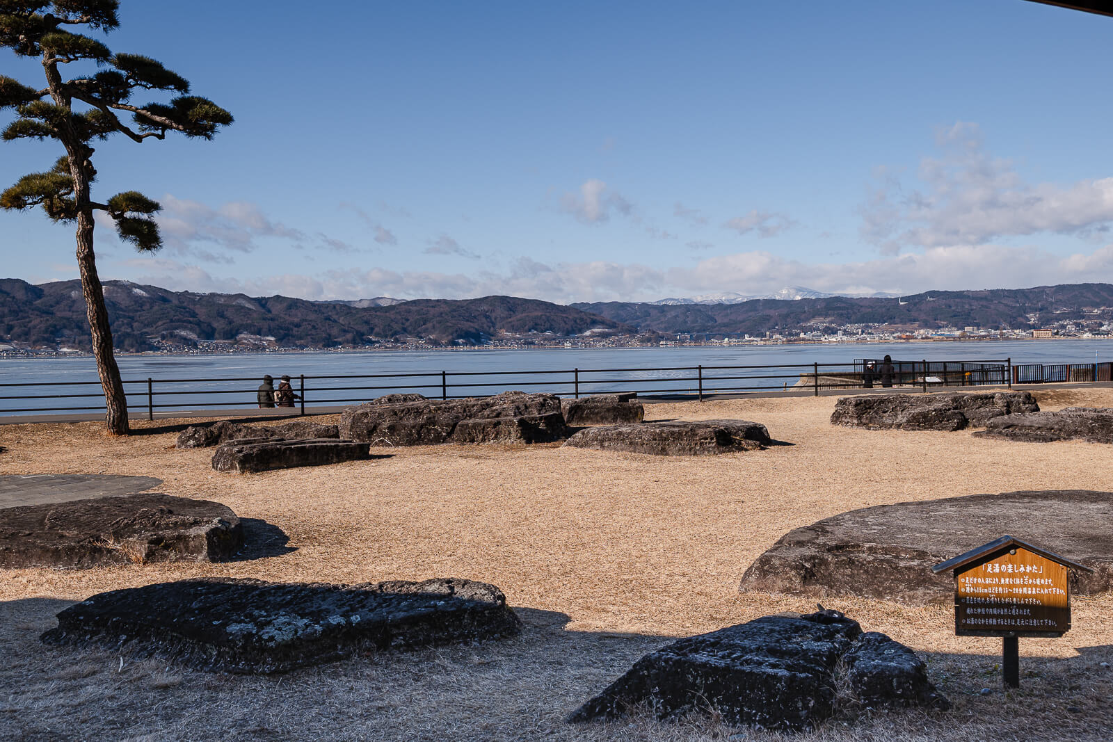 Lake Suwa shoreline and promenade near Kamisuwa Onsen in Suwa City Nagano