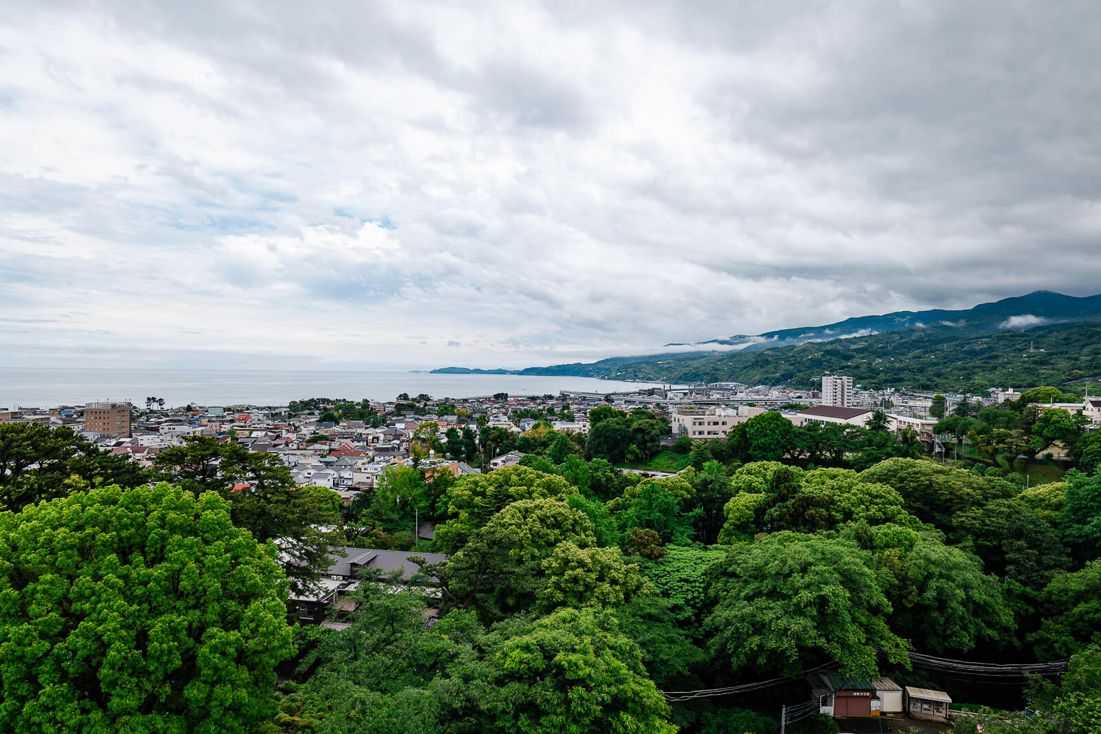 Elevated view over Odawara city from near Odawara Castle in Kanagawa