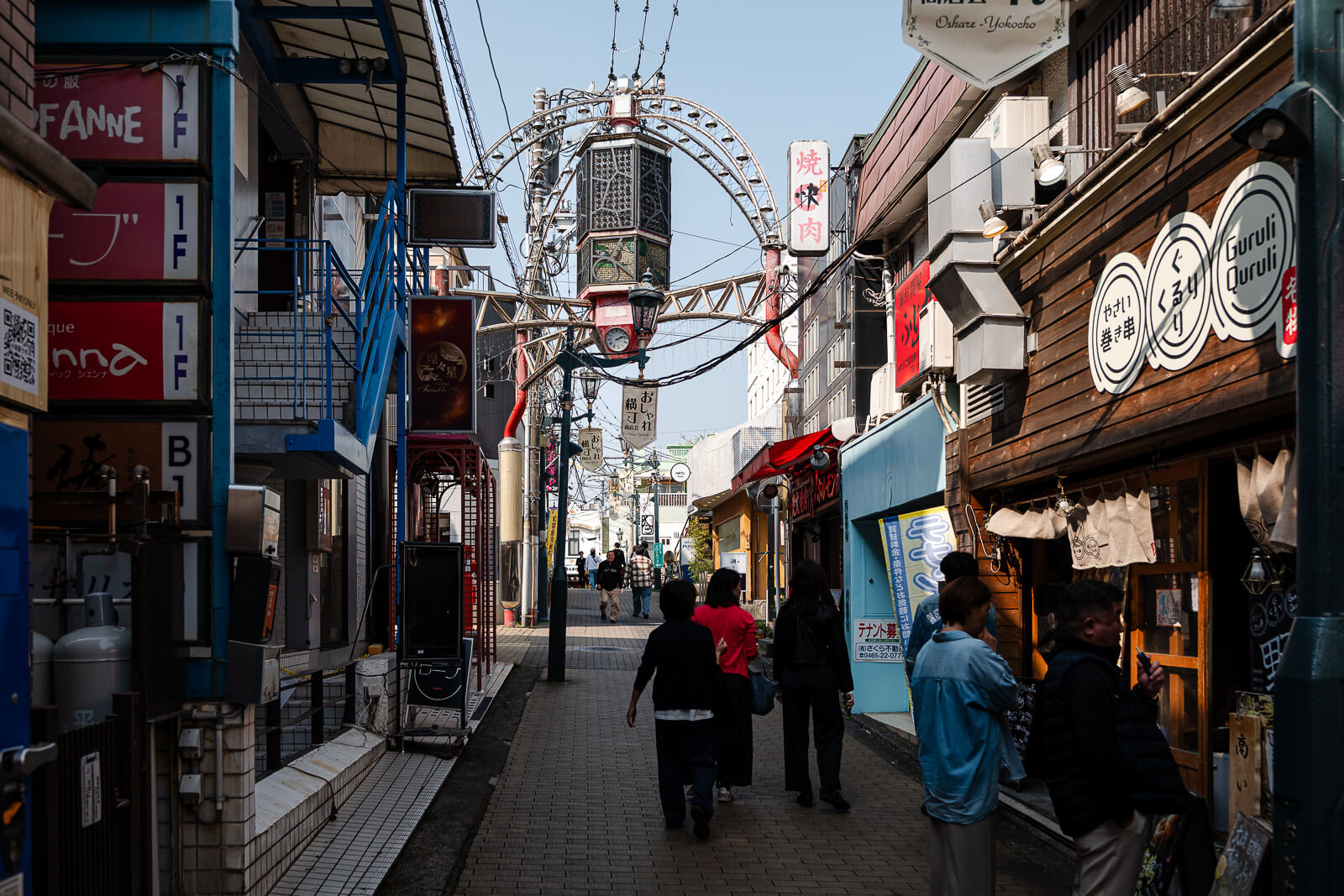 Narrow Oshare Yokocho lane with restaurants and pedestrians in Odawara