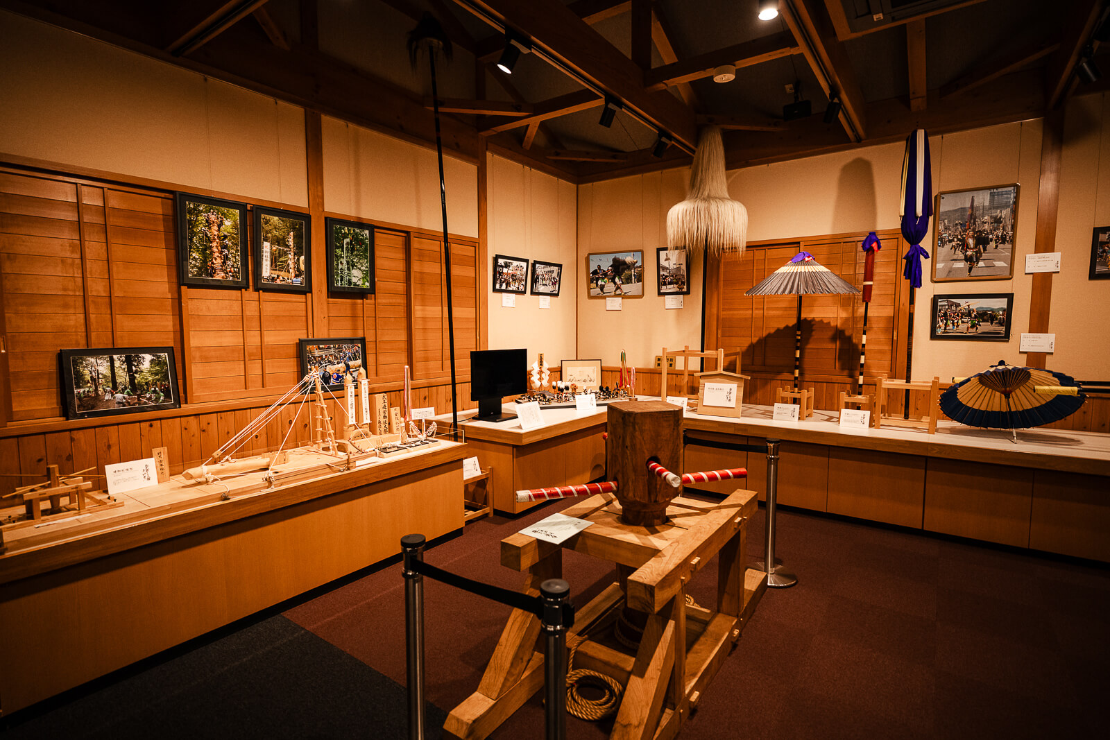 Interior exhibits inside the Onbashirakan Yoisa Museum in Shimosuwa, Nagano.