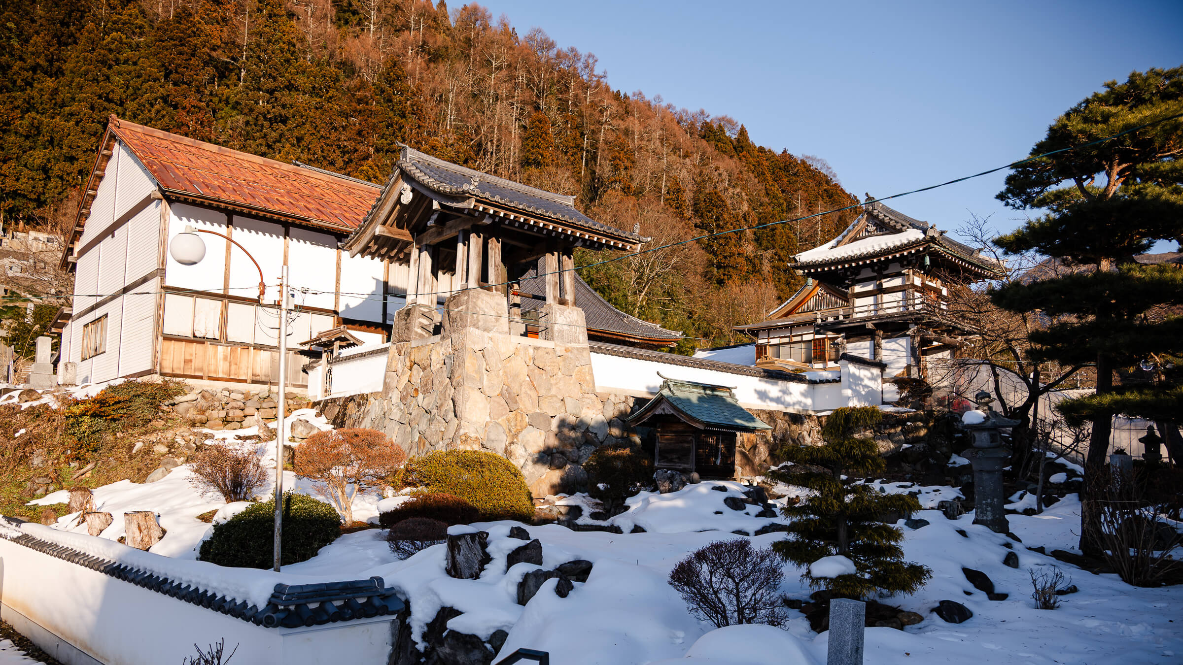 View of Onsen-ji Temple in Shibu Onsen, Yamanouchi, Nagano from below