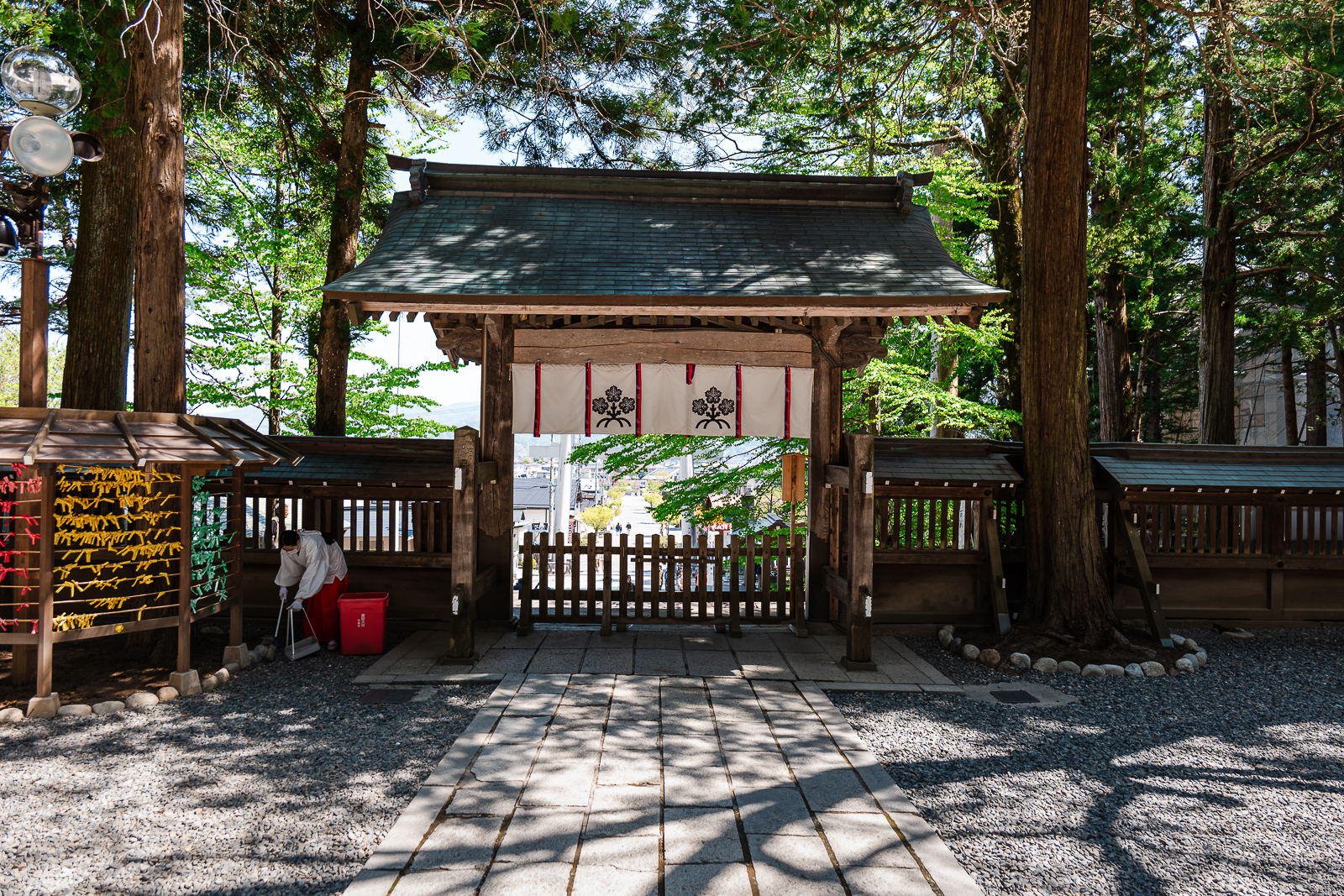 hrine boundary area with Onbashira pillars at Suwa Taisha Kamisha Honmiya, Suwa