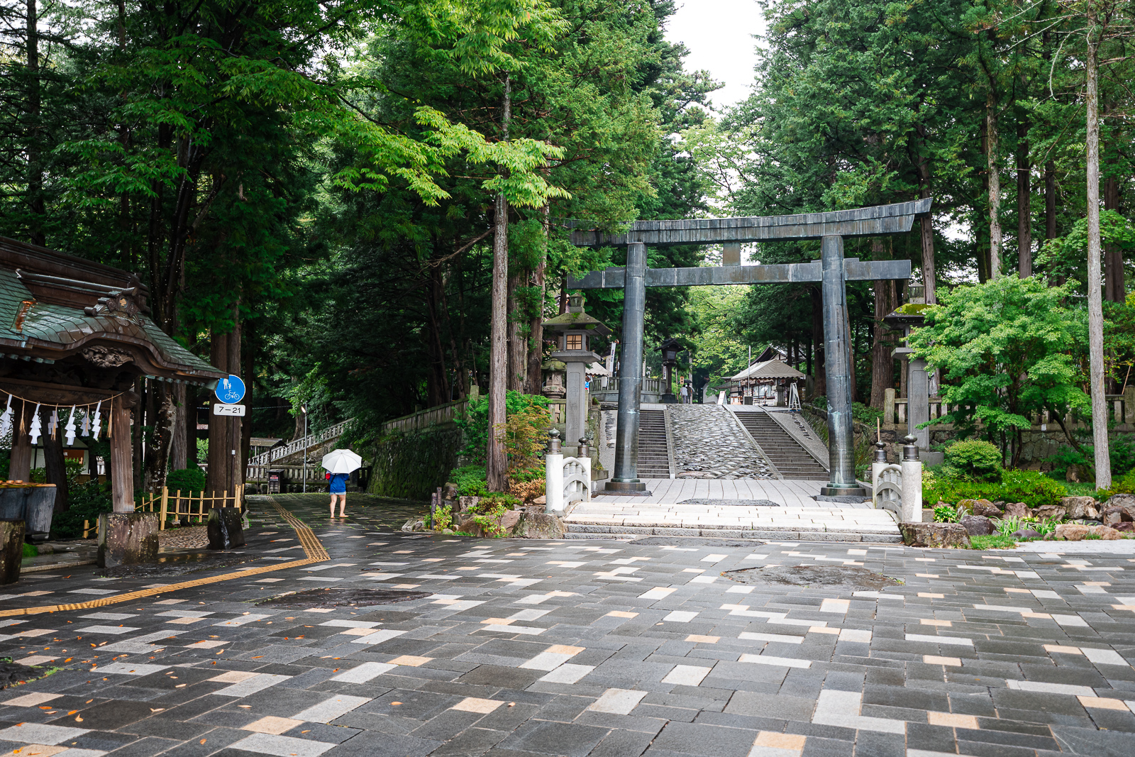 main torii entrance at Suwa Taisha Shimosha Akimiya in Shimosuwa Nagano
