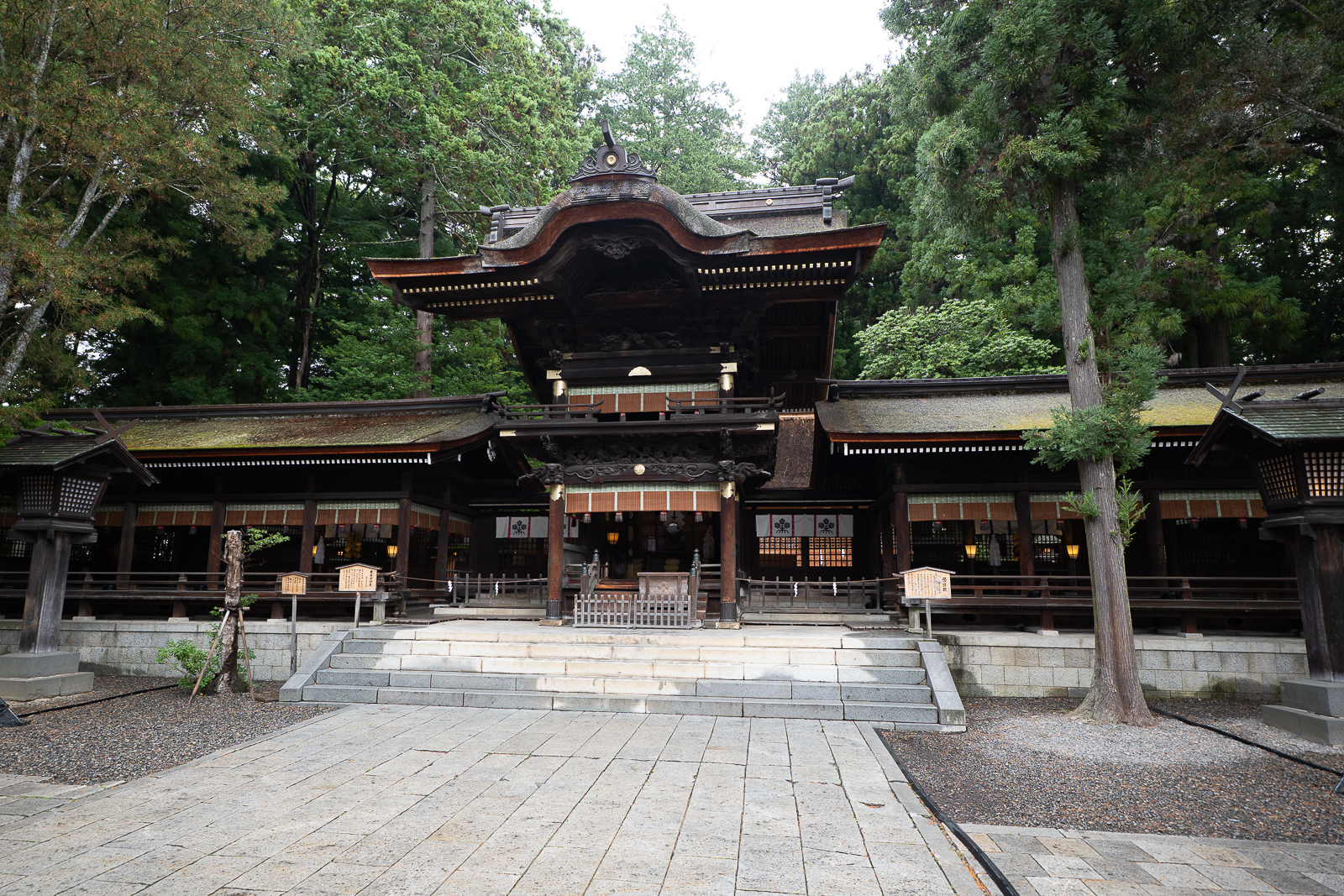 main shrine courtyard at Suwa Taisha Shimosha Akimiya in Shimosuwa Nagano