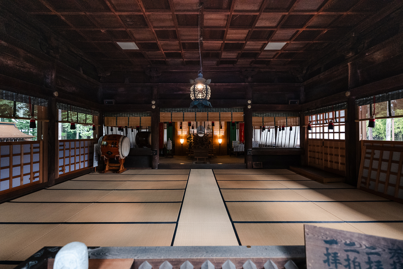 interior of Kaguraden hall at Suwa Taisha Shimosha Akimiya in Shimosuwa Nagano