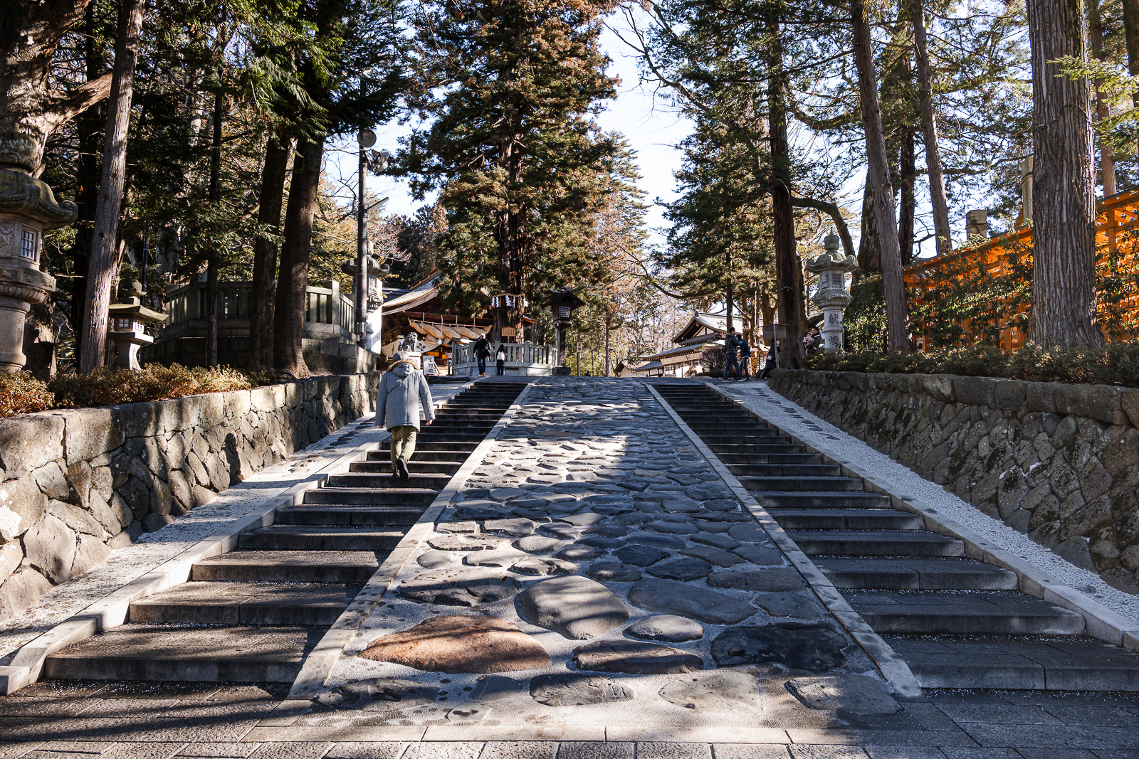 Stairs leading to the main complex at Suwa Taisha Shimosha Akimiya