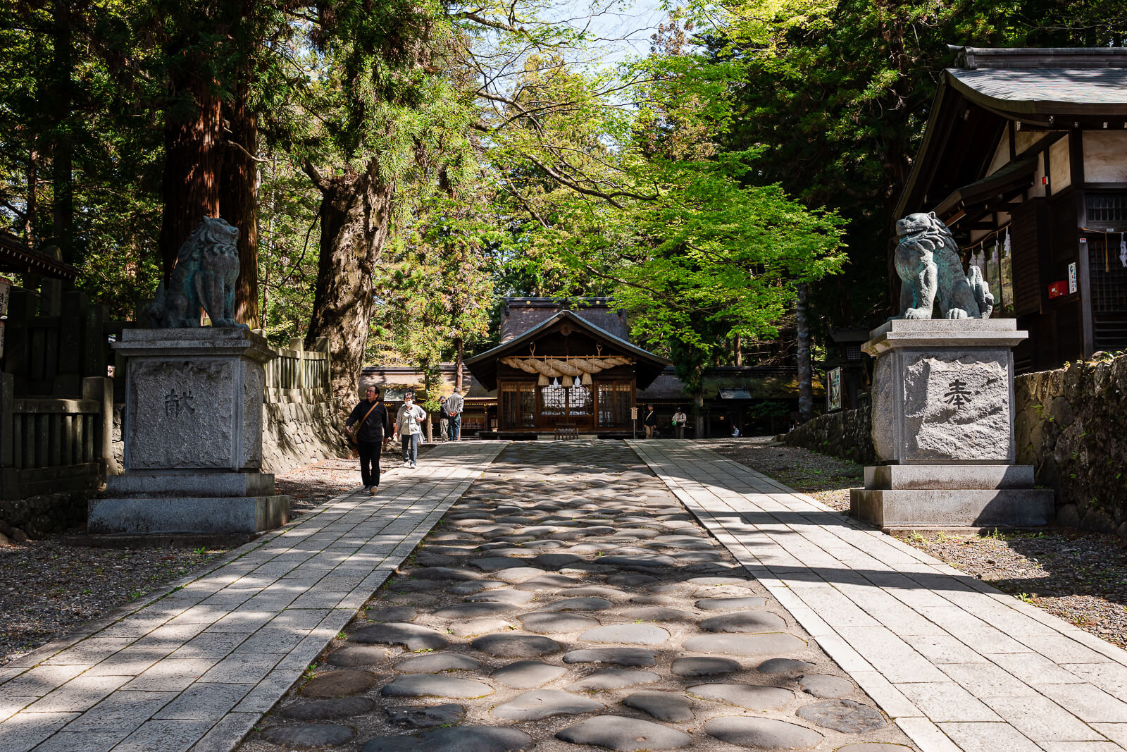 Stone-lined pathway near Iboishi at Suwa Taisha Shimosha Harumiya in Shimosuwa