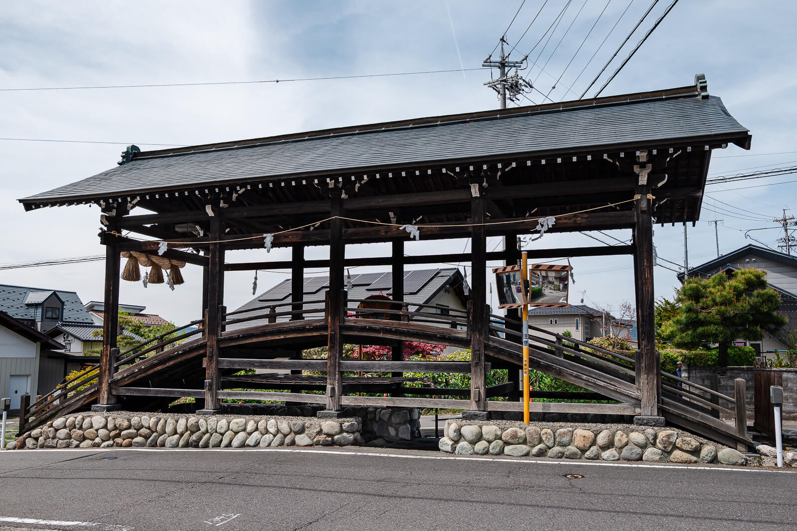 Side view of Gebabashi bridge near Suwa Taisha Shimosha Harumiya in Shimosuwa