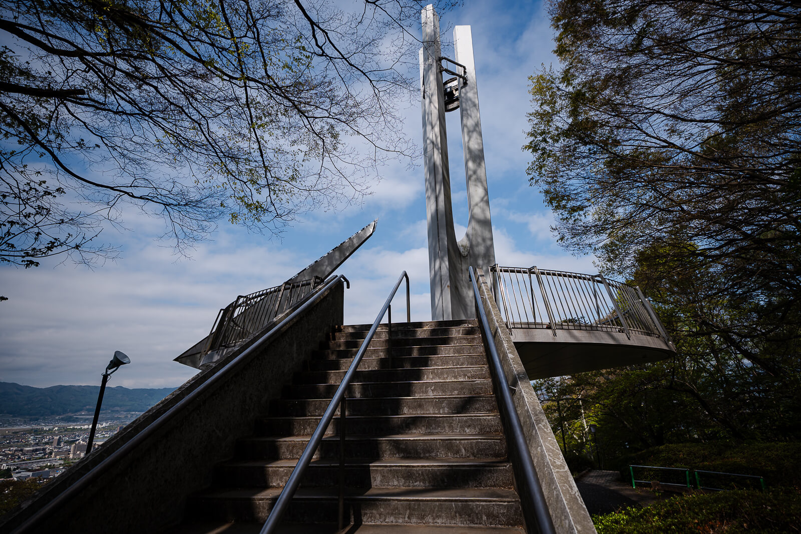 Stairway leading toward the observation platform at Tateishi Park in Suwa City