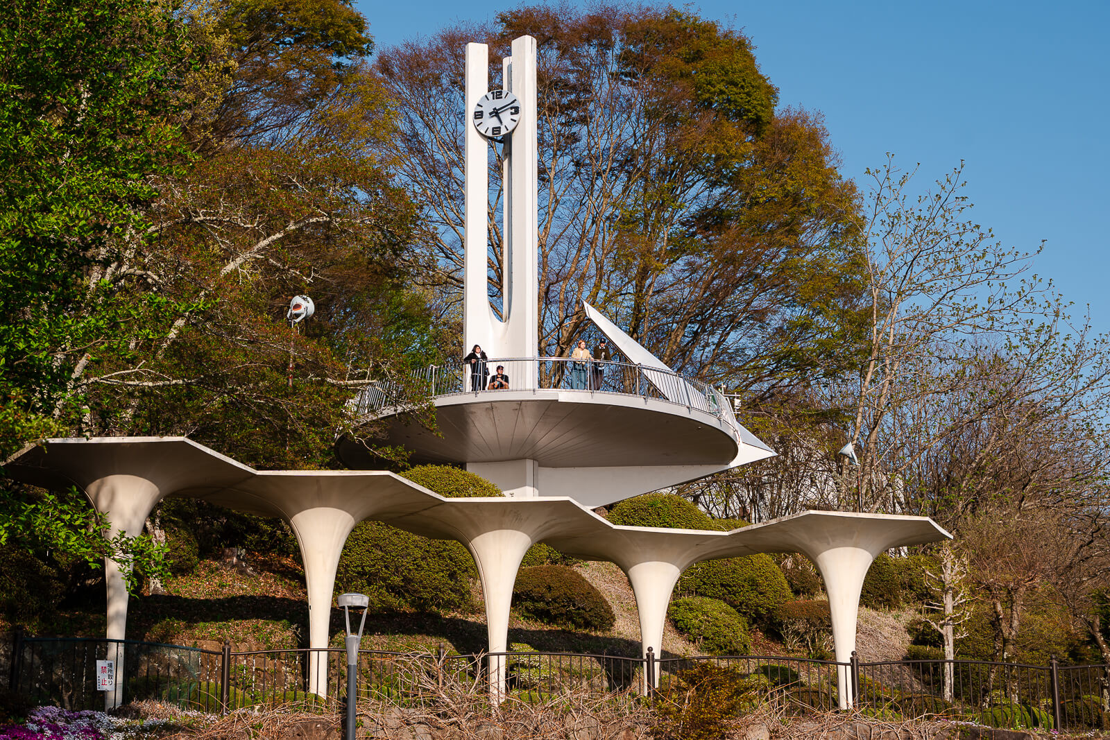 Observation platform and clock tower structure at Tateishi Park in Suwa City