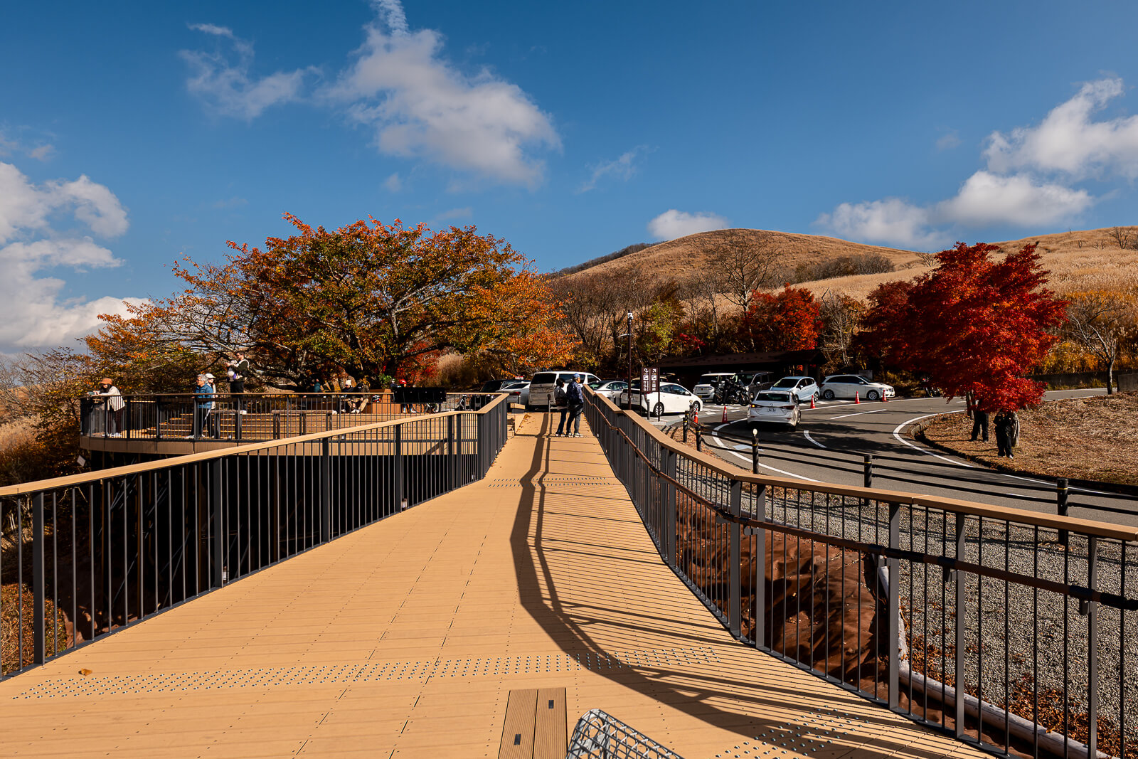 Boardwalk toward the parking and roadside area at Yamanakako Panoramadai
